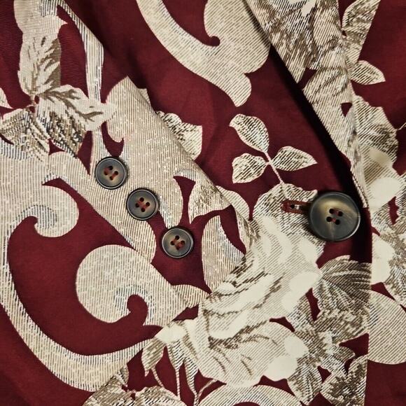Vintage Washed Silk Blazer Women 2 Jacket Floral Elegant Formal Baroque Burgundy - Picture 11 of 14
